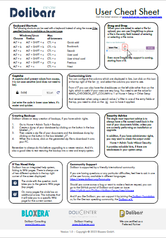 Dolibarr User Cheat Sheet